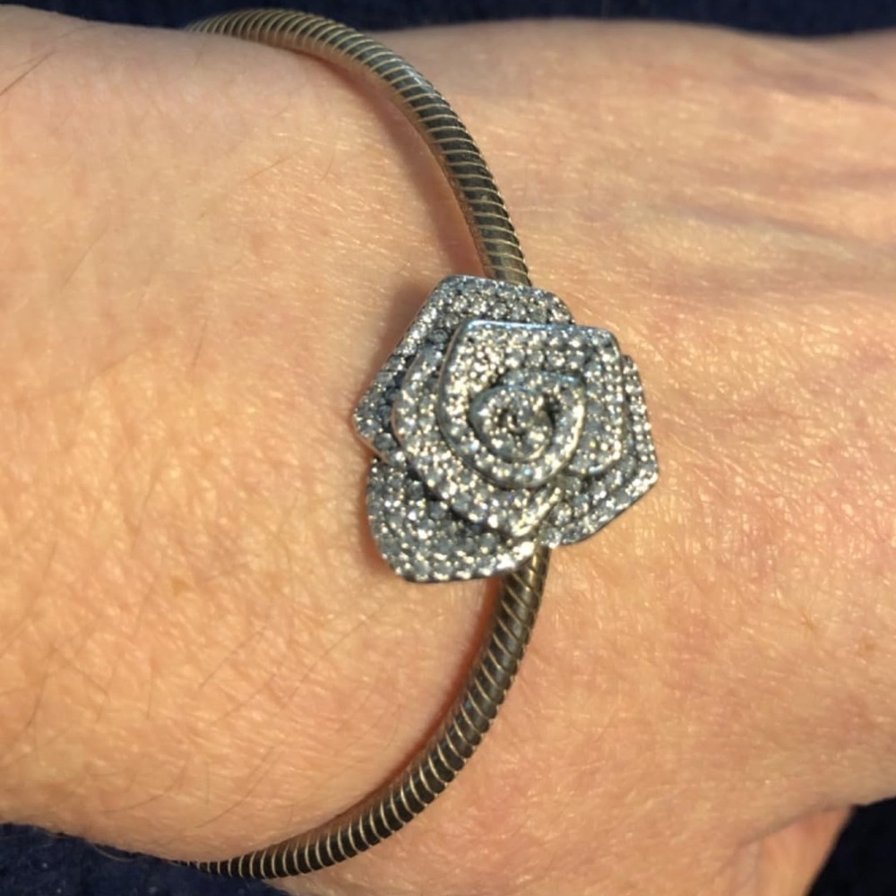 Sparkling oversized rose charm sterling silver fits Pandora bracelets necklaces - Picture 3 of 4